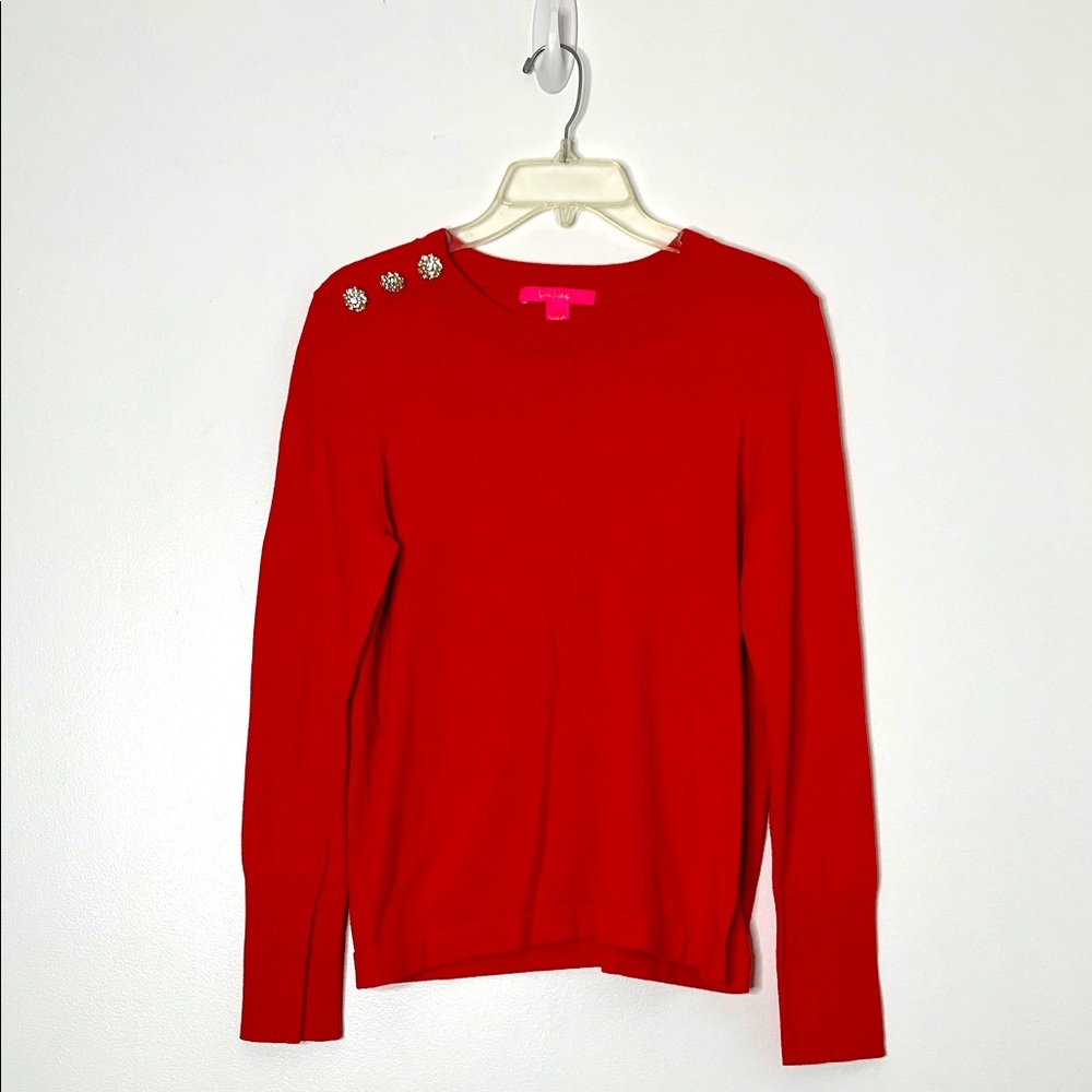 Lilly Pulitzer Jeweled Button Crewneck Sweater‎ Sz Medium
